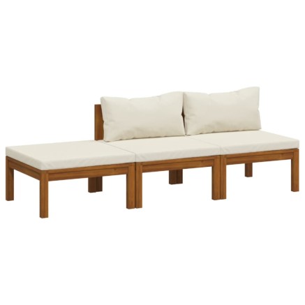 Salon de jardin 3 pcs avec coussin crème Bois d'acacia solide 2