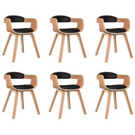 Chaises à manger lot de 6 noir bois courbé et similicuir 2