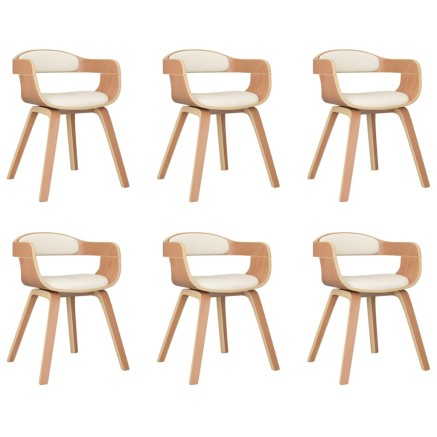 Chaises à manger lot de 6 crème similicuir et bois courbé 2