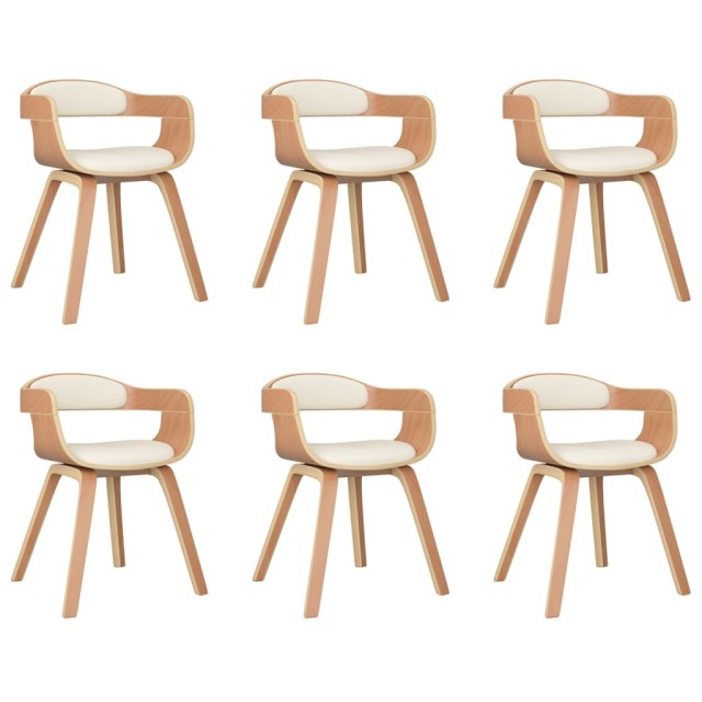 Chaises à manger lot de 6 crème similicuir et bois courbé