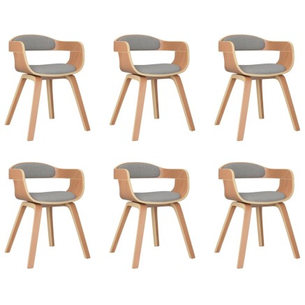 Chaises à manger lot de 6 taupe bois courbé et tissu 2
