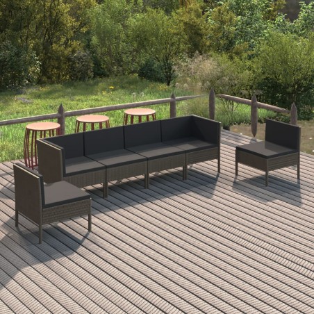 Salon de jardin 6 pcs avec coussins résine tressée gris