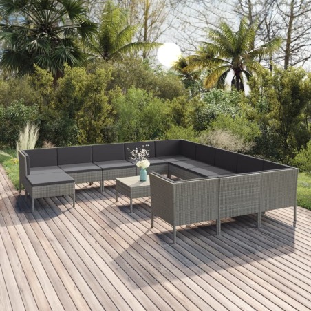 Salon de jardin 13 pcs avec coussins résine tressée gris