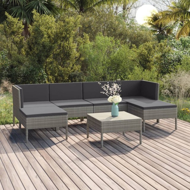 Salon de jardin 7 pcs avec coussins résine tressée gris
