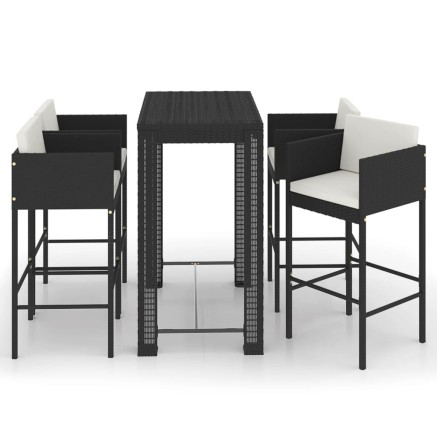 Ensemble de bar de jardin 5 pcs et coussins Résine tressée Noir 2