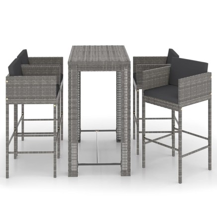 Ensemble de bar de jardin 5 pcs et coussins Résine tressée Gris 2