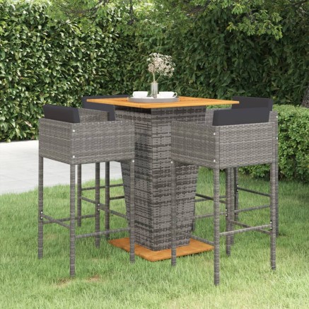 Ensemble de bar de jardin 5 pcs et coussins Résine tressée Gris