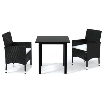 Ensemble à dîner de jardin avec coussins 3 pcs poly rotin noir 2