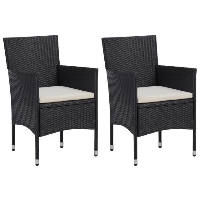 Ensemble à dîner de jardin avec coussins 3 pcs poly rotin noir
