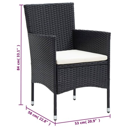 Ensemble à dîner de jardin avec coussins 3 pcs poly rotin noir