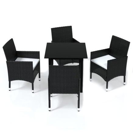 Ensemble à dîner de jardin avec coussins 5 pcs poly rotin noir 2