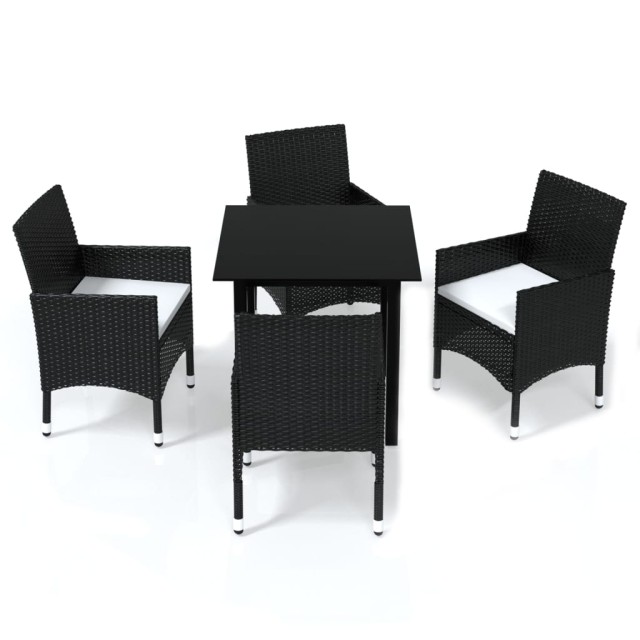 Ensemble à dîner de jardin avec coussins 5 pcs poly rotin noir