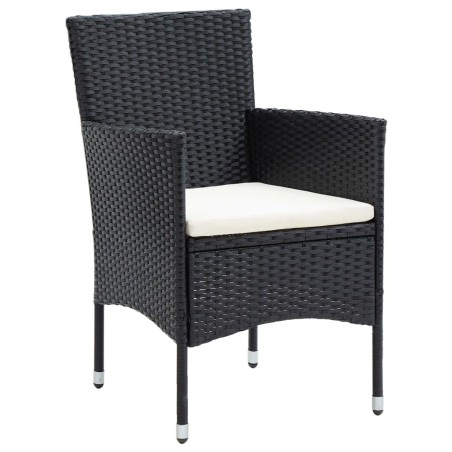 Ensemble à dîner de jardin avec coussins 5 pcs poly rotin noir