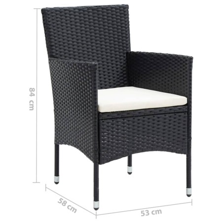 Ensemble à dîner de jardin avec coussins 5 pcs poly rotin noir