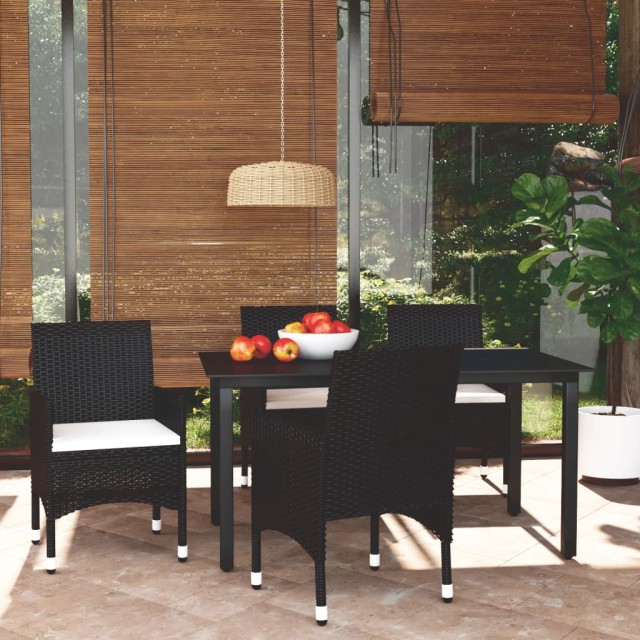 Ensemble à dîner de jardin avec coussins 5 pcs poly rotin noir