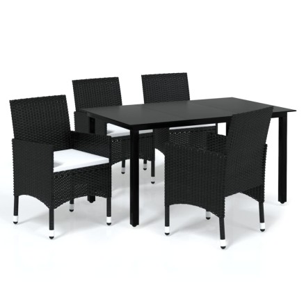 Ensemble à dîner de jardin avec coussins 5 pcs poly rotin noir 2