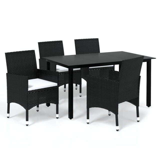 Ensemble à dîner de jardin avec coussins 5 pcs poly rotin noir