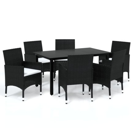 Ensemble à manger de jardin coussins 7pcs Résine tressée Noir 2