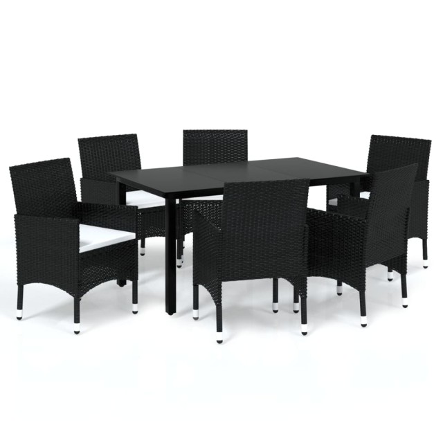Ensemble à manger de jardin coussins 7pcs Résine tressée Noir