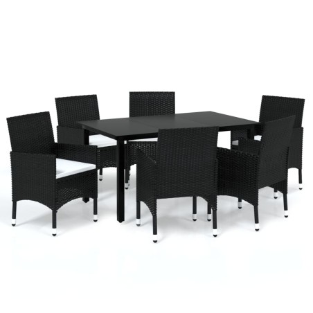 Ensemble à manger de jardin coussins 7pcs Résine tressée Noir