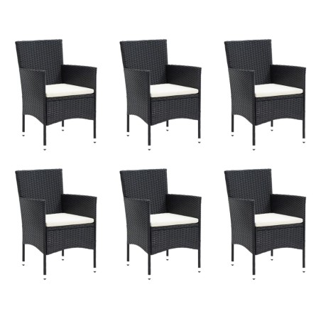 Ensemble à manger de jardin coussins 7pcs Résine tressée Noir