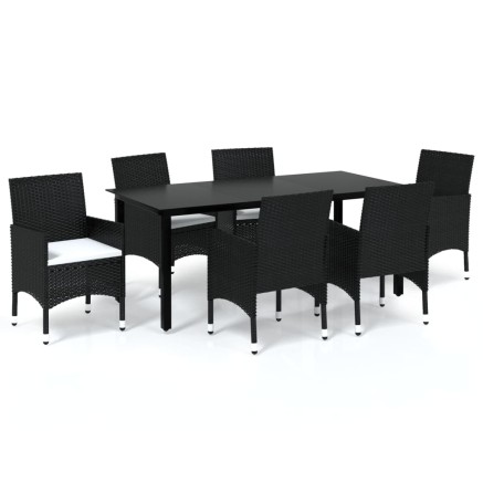 Ensemble à manger de jardin coussins 7pcs Résine tressée Noir 2