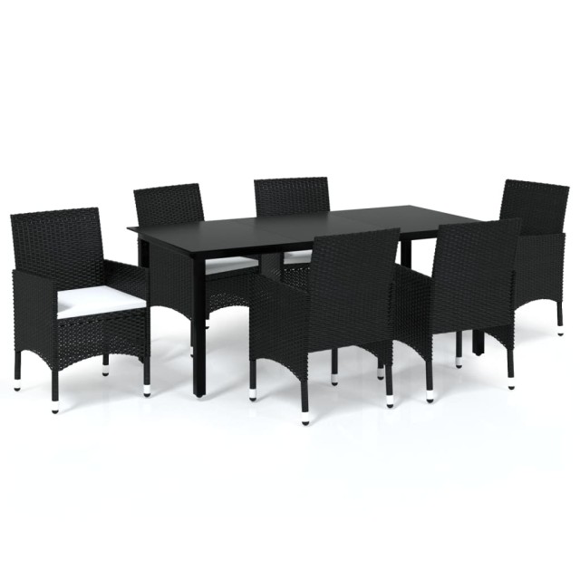 Ensemble à manger de jardin coussins 7pcs Résine tressée Noir