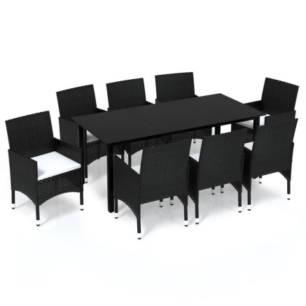 Ensemble à manger de jardin coussins 9pcs Résine tressée Noir 2