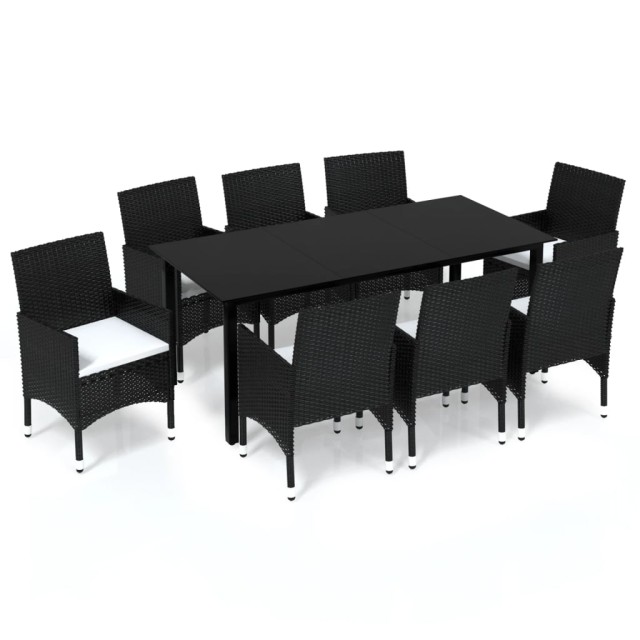 Ensemble à manger de jardin coussins 9pcs Résine tressée Noir