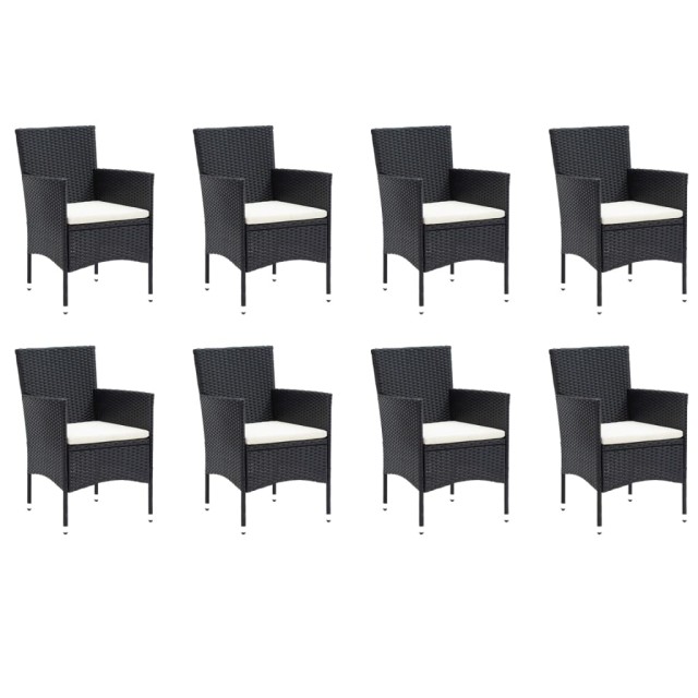 Ensemble à manger de jardin coussins 9pcs Résine tressée Noir