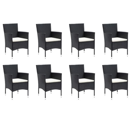 Ensemble à manger de jardin coussins 9pcs Résine tressée Noir