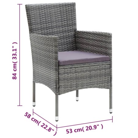 Ensemble à manger de jardin coussins 3pcs Résine tressée Gris