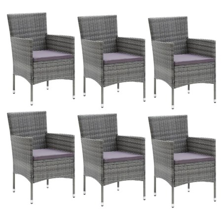 Ensemble à manger de jardin coussins 7pcs Résine tressée Gris