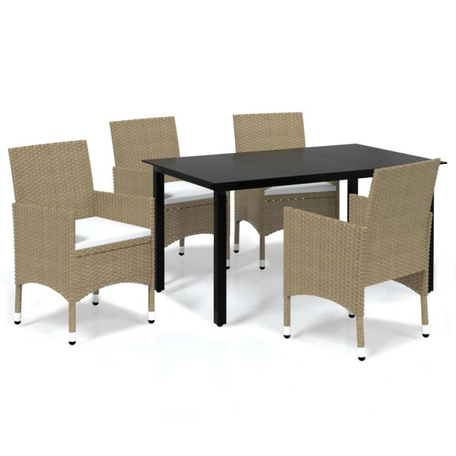 Ensemble à manger de jardin et coussins 5 pcs Poly rotin Beige
