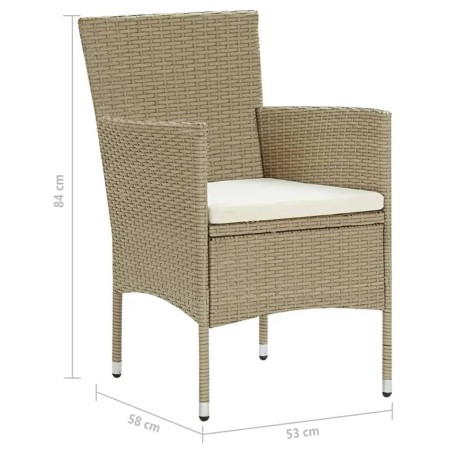 Ensemble à manger de jardin et coussins 7 pcs Poly rotin Beige