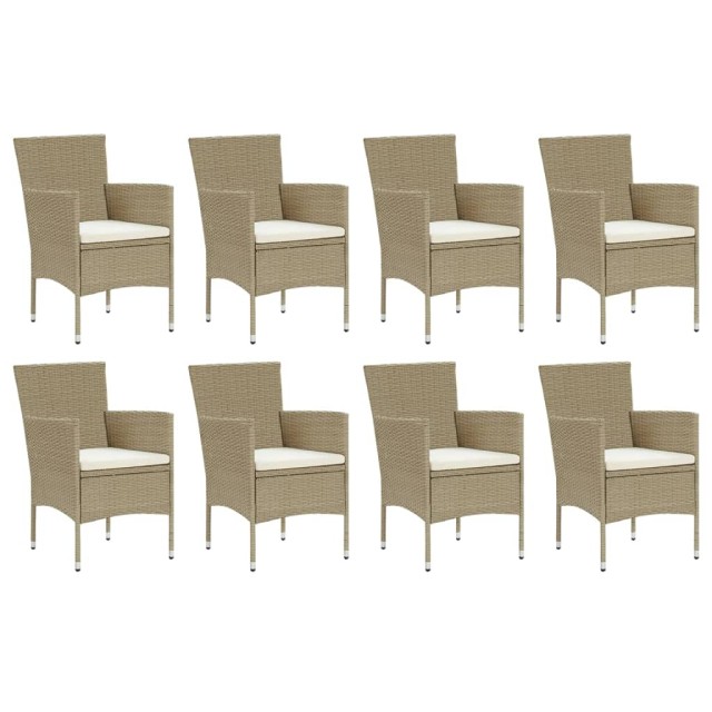 Ensemble à manger de jardin et coussins 9 pcs Poly rotin Beige