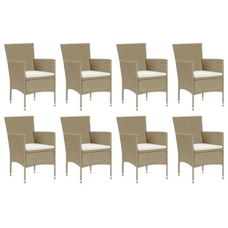 Ensemble à manger de jardin et coussins 9 pcs Poly rotin Beige
