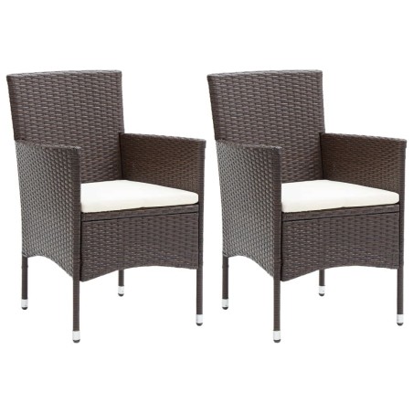 Ensemble à dîner de jardin avec coussins 3 pcs poly rotin brun
