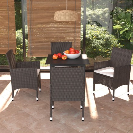Ensemble à manger de jardin et coussins 5 pcs Poly rotin Marron