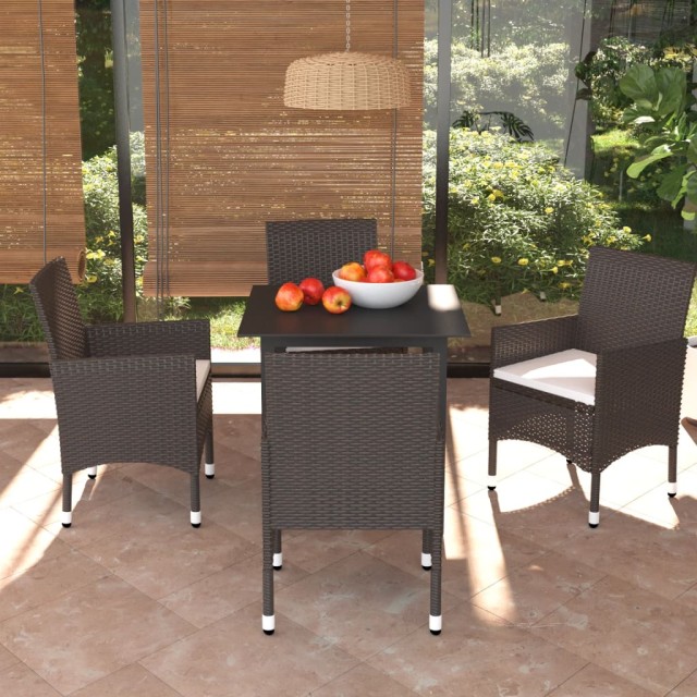 Ensemble à manger de jardin et coussins 5 pcs Poly rotin Marron