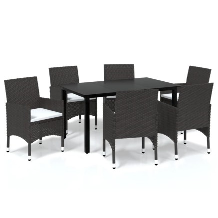 Ensemble à manger de jardin et coussins 7 pcs marron poly rotin 2