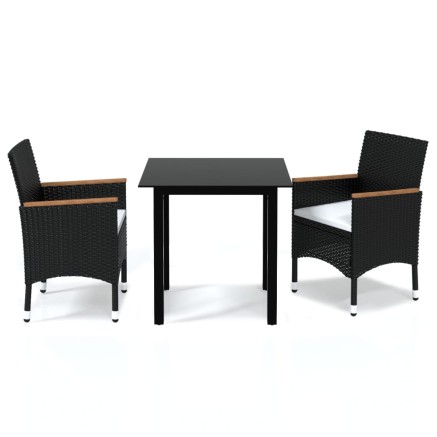 Ensemble à dîner de jardin avec coussins 3 pcs poly rotin noir 2