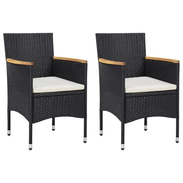 Ensemble à dîner de jardin avec coussins 3 pcs poly rotin noir