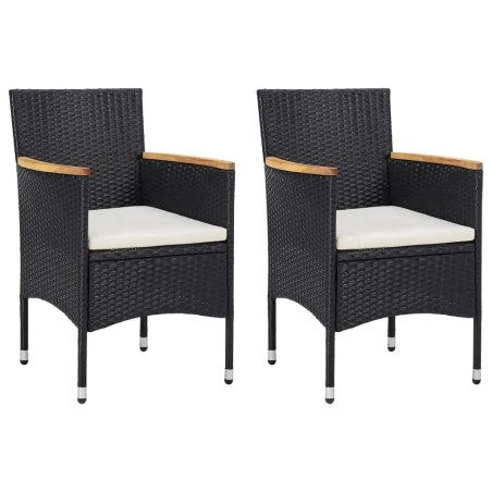 Ensemble à dîner de jardin avec coussins 3 pcs poly rotin noir
