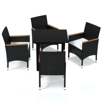 Ensemble à dîner de jardin avec coussins 5 pcs poly rotin noir 2