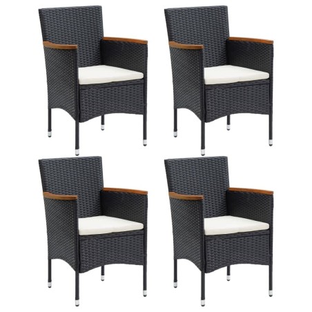 Ensemble à dîner de jardin avec coussins 5 pcs poly rotin noir