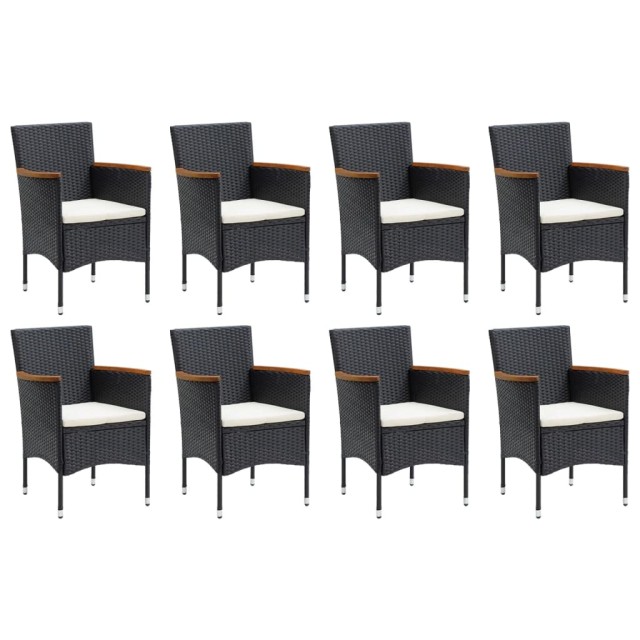 Ensemble à manger de jardin coussins 9pcs Résine tressée Noir