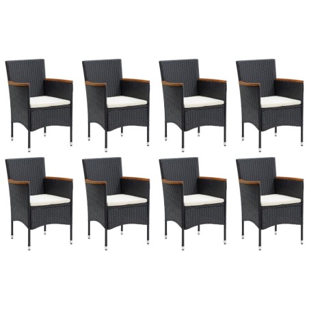 Ensemble à manger de jardin coussins 9pcs Résine tressée Noir