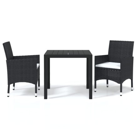 Ensemble à dîner de jardin avec coussins 3 pcs poly rotin noir 2