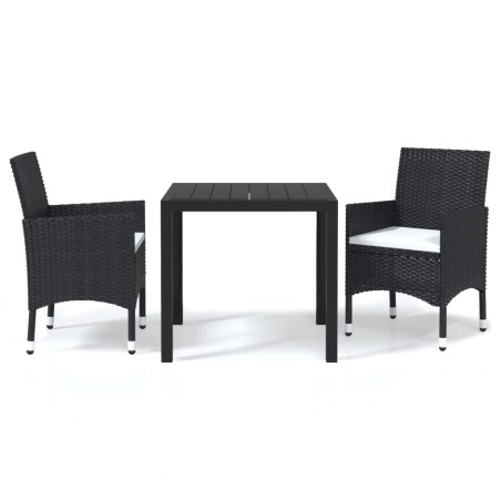 Ensemble à dîner de jardin avec coussins 3 pcs poly rotin noir